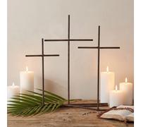 Frienda Easter Religious Three Crosses Metal Nail 8 x 9.5 Spiritual Christian Jesus Christ Tabletop Crucifix Distressed Brown Metal Table Top Cross for Religious Home Office Tabletop Christian Gifts