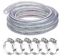Frienda Heavy Duty Steel Wire Flexible Tubing with Fasteners PVC High Pressure Oil Drain Hose Tube Clear Wire Reinforced for Pond Marine Bilge Pump Garden Pool(10 Ft, 1-1/2 Inch Id)