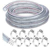 Frienda Heavy Duty Steel Wire Flexible Tubing with Fasteners PVC High Pressure Oil Drain Hose Tube Clear Wire Reinforced for Pond Marine Bilge Pump Garden Pool Vacuum Suction Hose(24.6 Ft, 1 Inch Id)