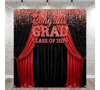 Frienda Red Gold Graduation Backdrop Class of 2026 Large Size Congrats Grad Photo Graduation Background Photo Booth Props with Congrats Sign for Graduations Party Favors Decorations Supplies