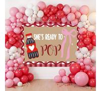 Frienda She's Ready to Pop Backdrop with 75 Pcs Balloons 7 x 5 ft Baby Shower Photo Booth Banner Gender Reveal Celebrations for Soda Drink Themed Birthday Party Decorations