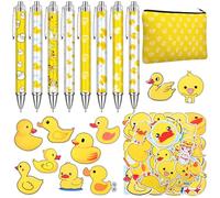 Frienda Yellow Duck Stationery Set Gifts for Duck Lovers Back to School Gel Ink Pens Retractable Pens 0.5 mm Funny Stickers and Pencil Bag Teacher Gift for Office Home Supplies