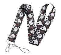 Friendly Cartoon Ghost Ghosts Boo Halloween 17.7" Neck Lanyard Keychain Holder ID Badge Mobile Phone Pin Strap by Pinstant, Black