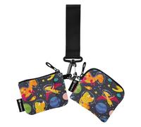 Friendly Dinosaurs Women's Coin Wallet Card Holder Slim Flat Card Wallet Money Organizer with Wrist Strap for Women Girls 2 Packs Friendly Dinosaurs, Friendly Dinosaurs Aliens Space, 1 size, Modern