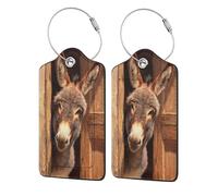 Friendly Donkey Peeking Luggage Tag for Suitcase 2 Pack Leather Luggage Tag with Privacy Flap Name Id Label and Metal Loop for Women Men Travel