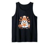 Friendly Ghost Enjoying Coffee Cozy Halloween Graphic Tank Top
