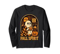 Friendly Ghost with Pumpkin Mug Fall Spirit Long Sleeve T-Shirt