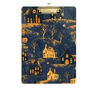 Friendly Help! House Haunted Hallowen Acrylic Binder clipboard Standard Letter A4 Size Hard Board for Softball Coaches clipboard Teacher Gold 12x9in Tablas para escribir