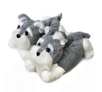 Friendly House Women's Fluffy Animal Slippers, Novelty Dog Slippers for Women and Men, Schnauzer, 8-10.5