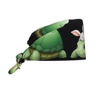 Friendly Little Turtle and Rabbit Picture Cleaning Working Cap Chef Hat for Women and Men, for Surgical, Nursing Black