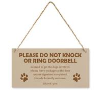 Friendly 'Please Do Not Knock - No Need to Get Dogs Involved' Hanging Wood Sign with Rope Wood Craft Board, Wooden Plaque for Crafts Outdoor Farm Chicken Coop Decoration， 9.8x4.9Inch