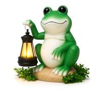 Friendly Solar Frog Garden Ornament with Lantern - Resin Indoor or Outdoor Statue Light for Patio, Porch, Flowerbed - Weatherproof Animal Figurine for Pathway Decor and Gifts, Solar Powered Decorative