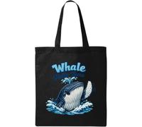 Friendly Whale Greeting From Ocean Splash Natural Cotton Tote Bag Black
