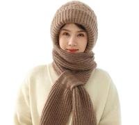 Friendlyk Winter Versatile Knitted Hooded Scarf for Women, Integrated Ear Protection Windproof Cap Scarf, Knitting Thick Warm Ear Guard Hat, Winter Hat Scarf Set for Women, Girls (Khaki)