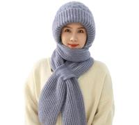 Friendlyk Winter Versatile Knitted Hooded Scarf for Women, Integrated Ear Protection Windproof Cap Scarf, Knitting Thick Warm Ear Guard Hat, Winter Hat Scarf Set for Women, Girls (Blue)