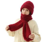 Friendlyk Winter Versatile Knitted Hooded Scarf for Women, Integrated Ear Protection Windproof Cap Scarf, Knitting Thick Warm Ear Guard Hat, Winter Hat Scarf Set for Women, Girls (Red)