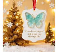 Friends are Angels Butterfly Christmas Ornament - Blue Butterfly Memorial Friendship Ornament, 2D Acrylic Heart/Rectangle Christmas Tree Shape Pendant Gift for Girls Women Friends