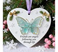 Friends are Angels Butterfly Christmas Ornament - Blue Butterfly Memorial Friendship Ornament, Acrylic Heart/Rectangle Christmas Tree Shape Pendant Meaningful Gift for Friends (style A)