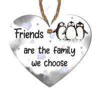 Friends Are The Family We Choose - Penguins Design | Adorable Friendship Gift | Cute Hanging Wall Decor for Best Friends | Thoughtful Friend Appreciation Sign (Small: 10 cm (H) × 9 cm (W))