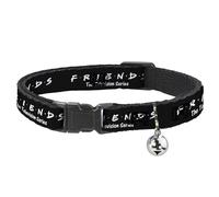 Friends Breakaway Cat Collar With Bell, Plastic Clip, Easy Adjustable, Friends The Television Series Logo Black White Multi Color, 8.5 to 12 Inches 0.5 Inch Wide