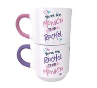 Friends Ceramic Mugs Set of 2 Stacking Mugs (Monica and Rachel Design) - Official Merchandise, White
