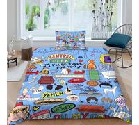 Friends Custom Duvet Cover Set Personalised Size Bedding & Pillowcase for All Season 3D Printed Pattern Customized TV Show Black Quilt Cover for Kids Adults Family Birthday Single（135x200cm）