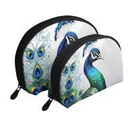 Friends dancing happily Moon Cosmetic Bag, Travel Makeup Pouch, Portable Waterproof Cosmetic Pouch for Girls Women., Blue Peacock, One Size