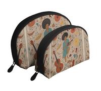 Friends dancing happily Moon Cosmetic Bag, Travel Makeup Pouch, Portable Waterproof Cosmetic Pouch for Girls Women., Woman Playing Guitar, One Size