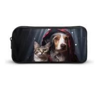 Friends ForeverDachshund Dog and Cat Pencil Case Durable Pen Pouch Organizer Portable Stationery Pen Bag Makeup Bag