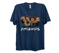 Friends Funny Adult Halloween Unisex T Shirt Horror Movies Scary Movie Killers Squad Spooky Movie Graphic Costume Tee (UK, Alpha, M, Regular, Regular, Navy)