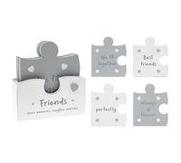 Friends Jigsaw Puzzle Shaped Wooden Coasters in a Holder Shabby Chic 12.5 CM