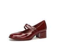 Friends Like These Red Faux Leather Double Strap Block Heel Mary Jane Court Shoe(Red,Numeric_5_Point_5)