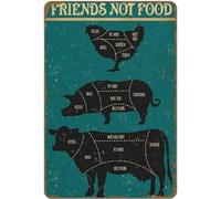 Friends Not Food Poster Art Butcher Poster Tin Sign Poster Wall Farm Yard Club Vintage Bar Wall Decor Metal Sign 8x12 Inches