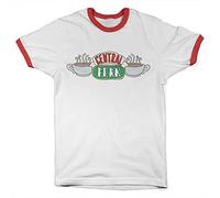 FRIENDS Officially Licensed Central Perk Ringer Mens T-Shirt (White-Red), Medium