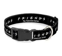 Friends Pet Collar, Dog Collar Plastic Buckle, Friends The Television Series Logo Black White Multi Color, 9.5 to 14.5 Inches 0.5 Inch Wide