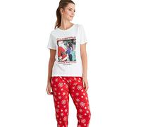 FRIENDS Pyjama Set Cotton Christmas Loungewear Ladies Short Sleeve Top Elasticated Bottoms Xmas PJs (20) White