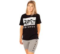 FRIENDS Pyjamas For Women | Adults Portrait Black T Shirt With Charcoal Logo Cycle Shorts | TV Show Loungewear Merchandise