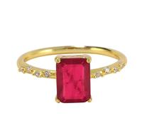 Friends Rings, 14K Yellow Gold Wedding Band Vintage Elegant with Red Emerald Lab Created Ruby Size T 1/2