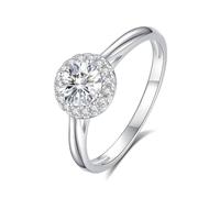 Friends Rings, Wedding Band Thin Polished Ring with Round Cut Moissanite 0.5ct Silver 18K White Gold Size L 1/2