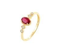Friends Rings, Yellow Gold Ring Real 14K Elegant Thin Ring with Oval Ruby and Diamond Size N 1/2