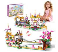 Friends Roller Coaster Castle Building Set, 749 Pcs Creative Amusement Park Castle Building Block, STEM Pink Princess Playground, Christmas Birthday Gift Toys for Kids Girls Boys Age 6+