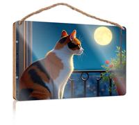 Friends Signs For Home Decor Cat Gazing At The Full Moon Wooden Sign Retro Decor Man Cave Furniture(20X30CM)