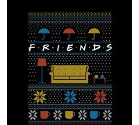 Friends Sofa Knit Men's Christmas T-Shirt - Black - 4XL