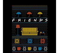 Friends Sofa Knit Men's Christmas T-Shirt - Black - 4XL