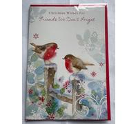 Friends We Don't Forget Robins on a Post Design Christmas Card