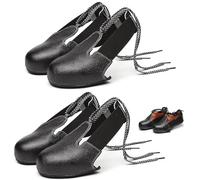 Friendship 2 Pairs Safety Overshoes steels toe Cap, Anti-Smash Reusable Stretch Leather Toe Guards for Shoes, Adjustable Strap Universal EUR36-48 Unisex for Workplace Industrial Black