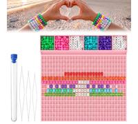 Friendship Bracelet Bead Board, 17 x 30 Grid with 3 Beading Needles(Pink)