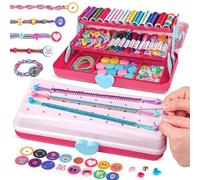 Friendship Bracelet Making Kit with Storage Box,DIY String Bracelet Arts and Craft for Girls Aged 8-12,Kids' Travel Activity Toy Set, Birthday Gifts for Ages 6 7 8 9 10 11 12 Year Old (US Red)