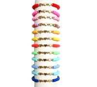 Friendship Bracelet Set, 12 Heart Clay Bead Multipack Bracelets for Girls | Stretch fit, Twelve Assorted Colours, Heart Accents, For BFF Party Bag Fillers, Swaps or Beach Days Accessories