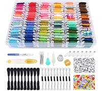 Friendship Bracelet String Kits with Organizer Storage Box, 110 Colors Embroidery Floss, 800 Beads, 52Pcs Cross Stitch Tools-Labeled with Embroidery Thread Numbers for Bobbins Great Production Gift